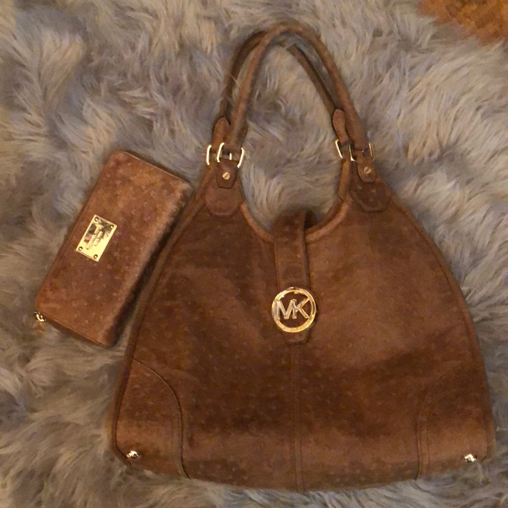 Michael Kors brown leather purse ,matching wallet